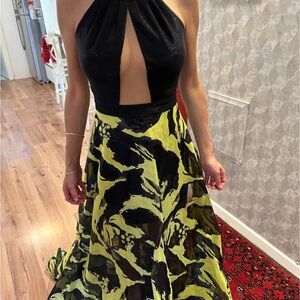 Black and Yellow Halter Dress
